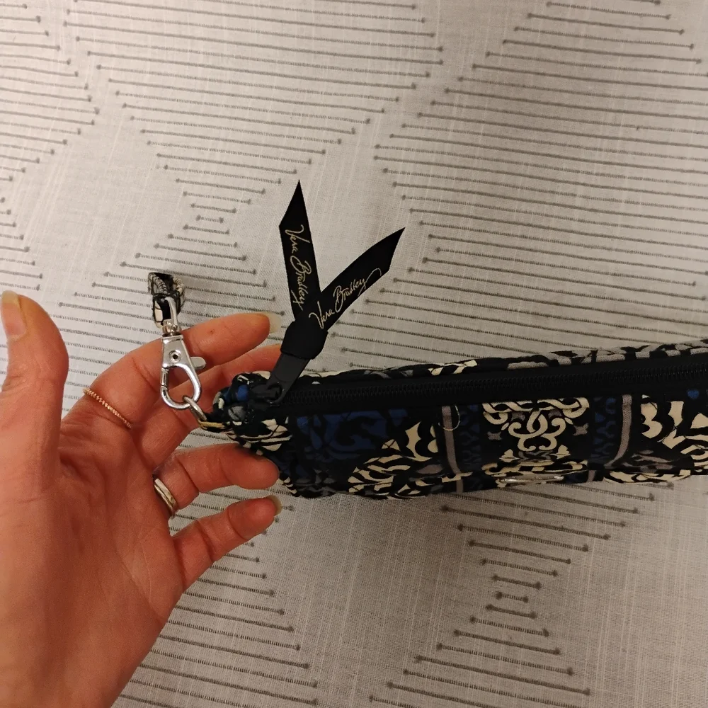 Vera Bradley Black and Blue Patterned Wristlet Removable Strap Two Main Pockets